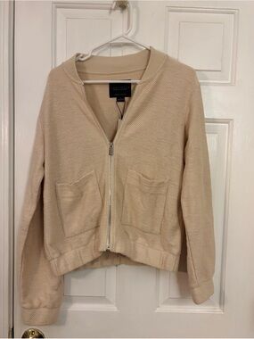 Sanctuary Beige Textured Zip-Front Bomber Jacket